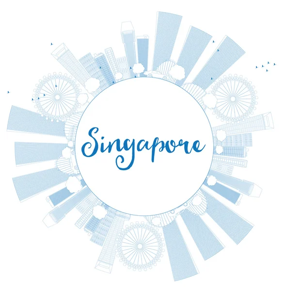 Esboço Singapore skyline com marcos azuis e espaço de cópia . — Vetor de Stock