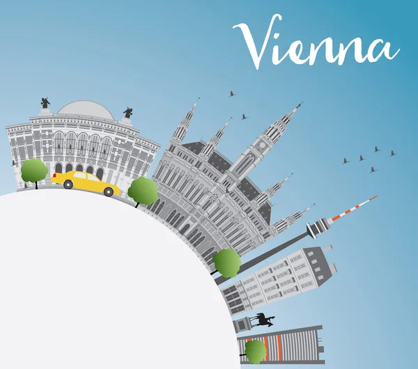 Vienna Skyline med grå byggnader, blå himmel och kopia utrymme. — Stock vektor