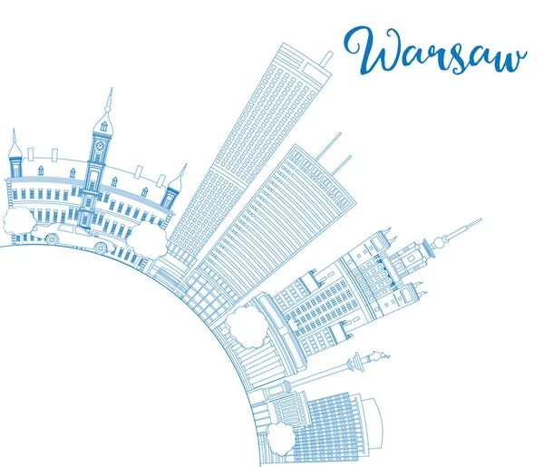 Umriss der Warschauer Skyline mit blauen Gebäuden und Kopierraum. — Stockvektor