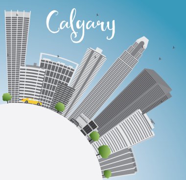 Gri Binalar, Mavi Gökyüzü ve Copy Space ile Calgary Skyline. 