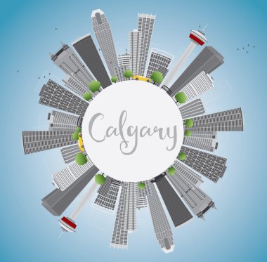 Gri Binalar, Mavi Gökyüzü ve Copy Space ile Calgary Skyline. 