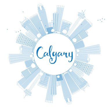 Mavi Binalar ve Kopyalama Alanı ile Anahat Calgary Skyline. 