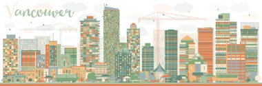 Abstract Vancouver skyline with color landmarks.