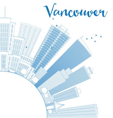 Outline Vancouver skyline with blue buildings and copy space.  clipart