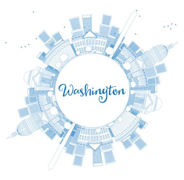 Outline Washington DC Skyline with Copy Space and Blue Buildings