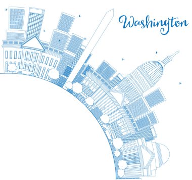 Outline Washington DC Skyline with Copy Space and Blue Buildings