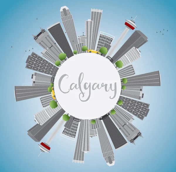 Calgary skyline med grå byggnader, blå himmel och kopiera utrymme. — Stock vektor