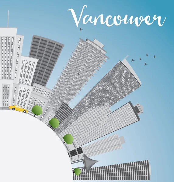 Horizonte de Vancouver con edificios grises, cielo azul y espacio de copia . — Archivo Imágenes Vectoriales