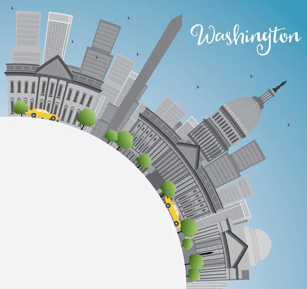 Washington DC city skyline with Gray Landmarks and Copy Space. — Stock Vector