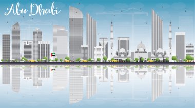 Abu Dhabi City Skyline with Gray Buildings, Blue Sky and Reflect