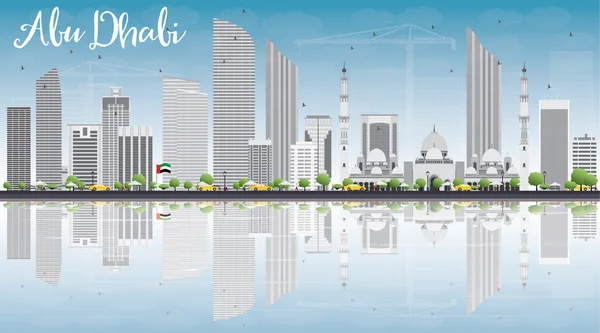 Abu Dhabi City Skyline con edifici grigi, cielo blu e riflessi — Vettoriale Stock