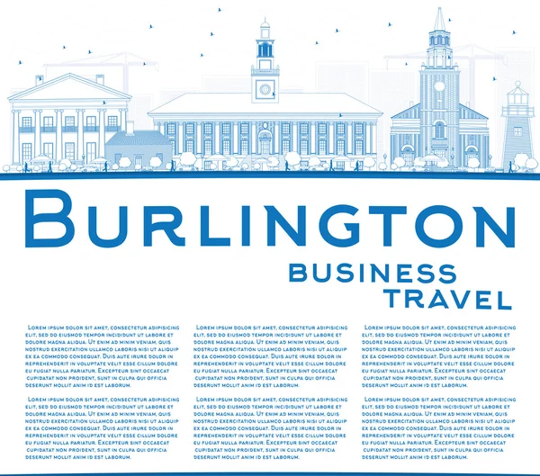 Outline Burlington (Vermont) Skyline with Blue Buildings and Cop — Stock vektor