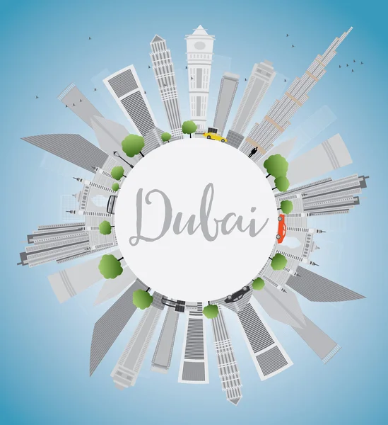 Dubai City Skyline with Gray Skyscrapers, Blue Sky and Copy Spac — Stockový vektor