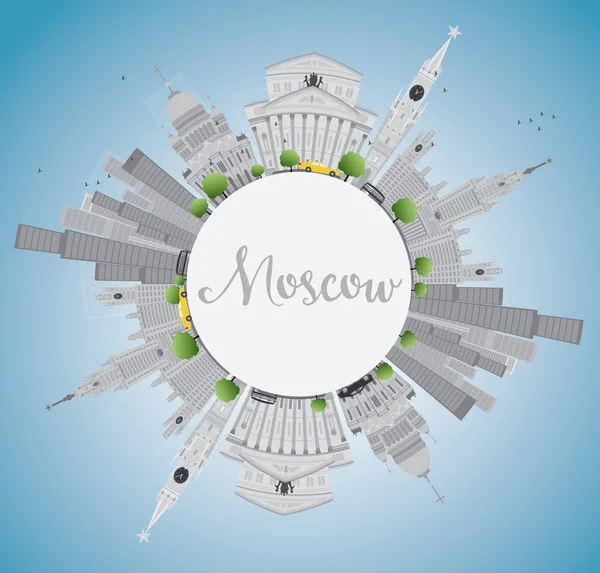 Moskvas skyline med grå landmärken, blå himmel och kopierings utrymme. — Stock vektor