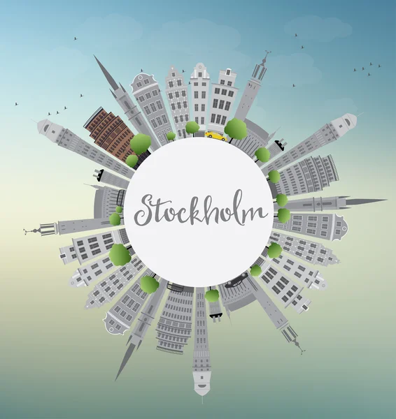 Stockholm Skyline with Gray Buildings and Blue Sky with Copy Spa — ストックベクタ