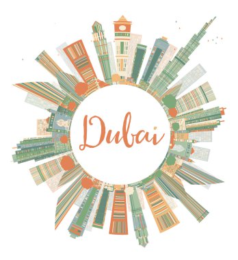 Abstract Dubai City Skyline with Color Skyscrapers and Copy Spac