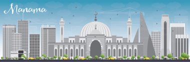 Gri Binalar ve Mavi Gökyüzü ile Manama Skyline. 