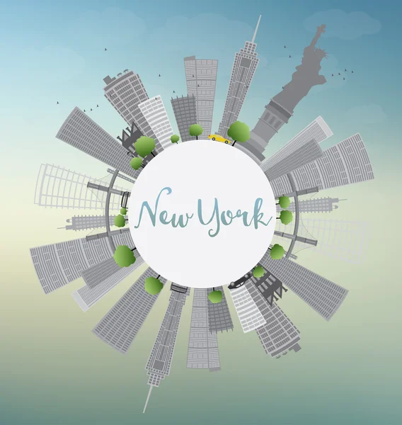 New York Skyline with Gray Buildings, Blue Sky and Copy Space. — Stockový vektor