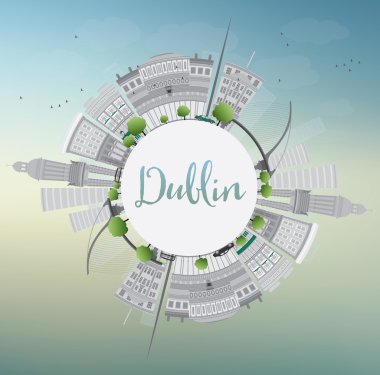 Dublin Skyline with Gray Buildings, Blue Sky and Copy Space.