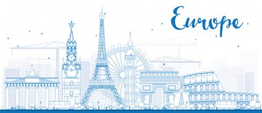 Famous landmarks in Europe. Outline Vector illustration.