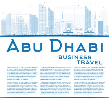 Outline Abu Dhabi City Skyline with Blue Buildings and Copy Spac
