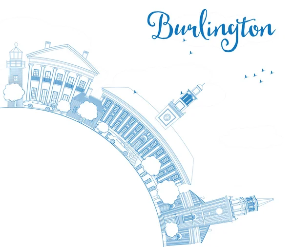 Esquema Burlington (Vermont) City Skyline con edificios azules . — Vector de stock