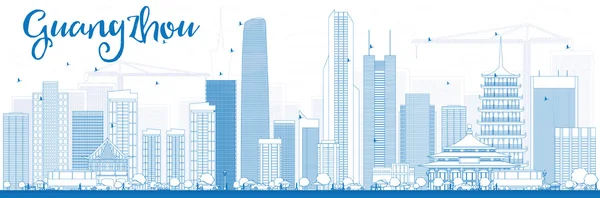 Omtrek van de skyline van Guangzhou met blauwe gebouwen. — Stockvector