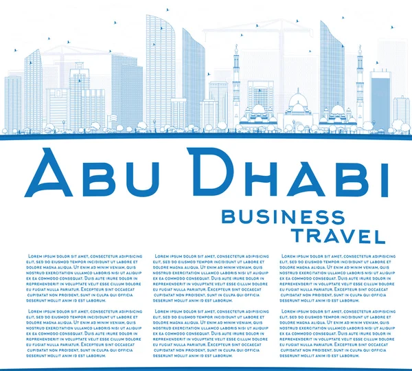 Esquema de Abu Dhabi City Skyline con edificios azules y copia de Spac — Vector de stock