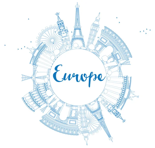 Famous landmarks in Europe. Outline Vector illustration. — Stock vektor