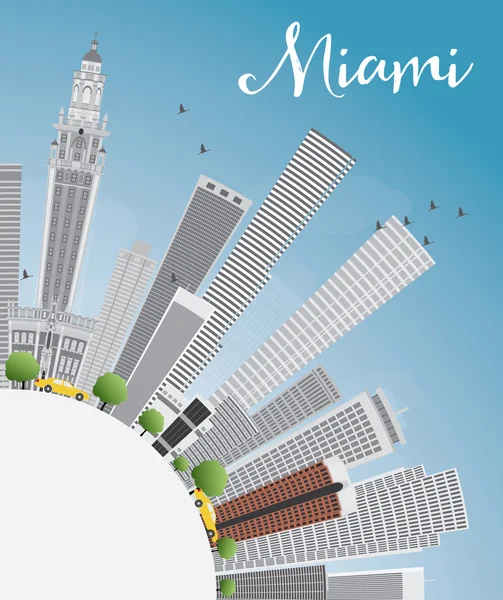 Miami Skyline com Edifícios Cinzentos, Céu Azul e Espaço Copiar . —  Vetores de Stock