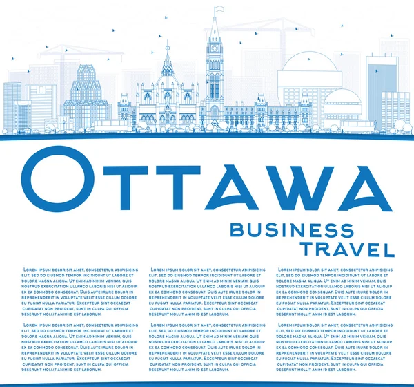 Esquema de Ottawa Skyline con edificios azules y espacio de copia . — Vector de stock