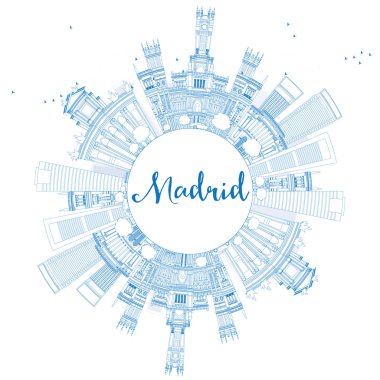 Madrid manzarası ile mavi binalar anahat ve uzay kopyalayın. 