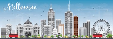 Gri Binalar ve Mavi Gökyüzü ile Melbourne Skyline. 