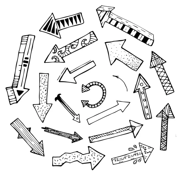 Ícones de seta isolados desenhados à mão definidos no fundo branco . — Vetor de Stock