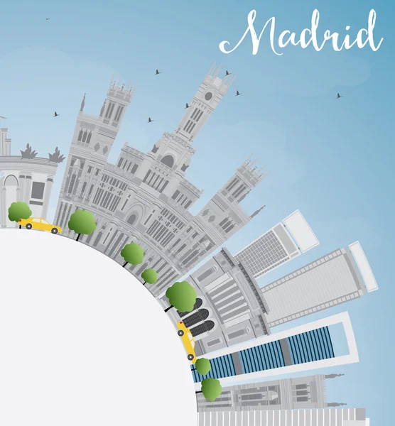 Madrider Skyline mit grauen Gebäuden und Kopierraum. — Stockvektor