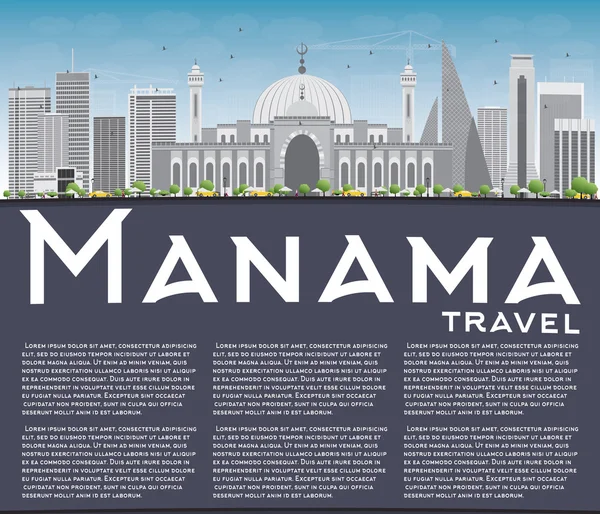 Skyline Manama avec bâtiments gris et espace de copie . — Image vectorielle