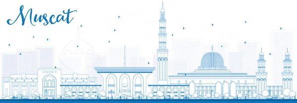 Outline Muscat skyline med blå byggnader. — Stock vektor