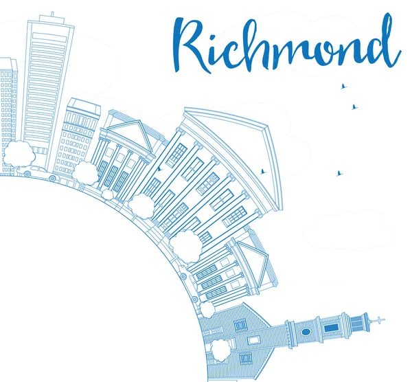 Outline Richmond (Virginia) Skyline with Blue Buildings and Copy — ストックベクタ