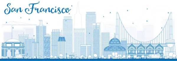 Outline San Francisco Skyline with Blue Buildings. — Stock Vector