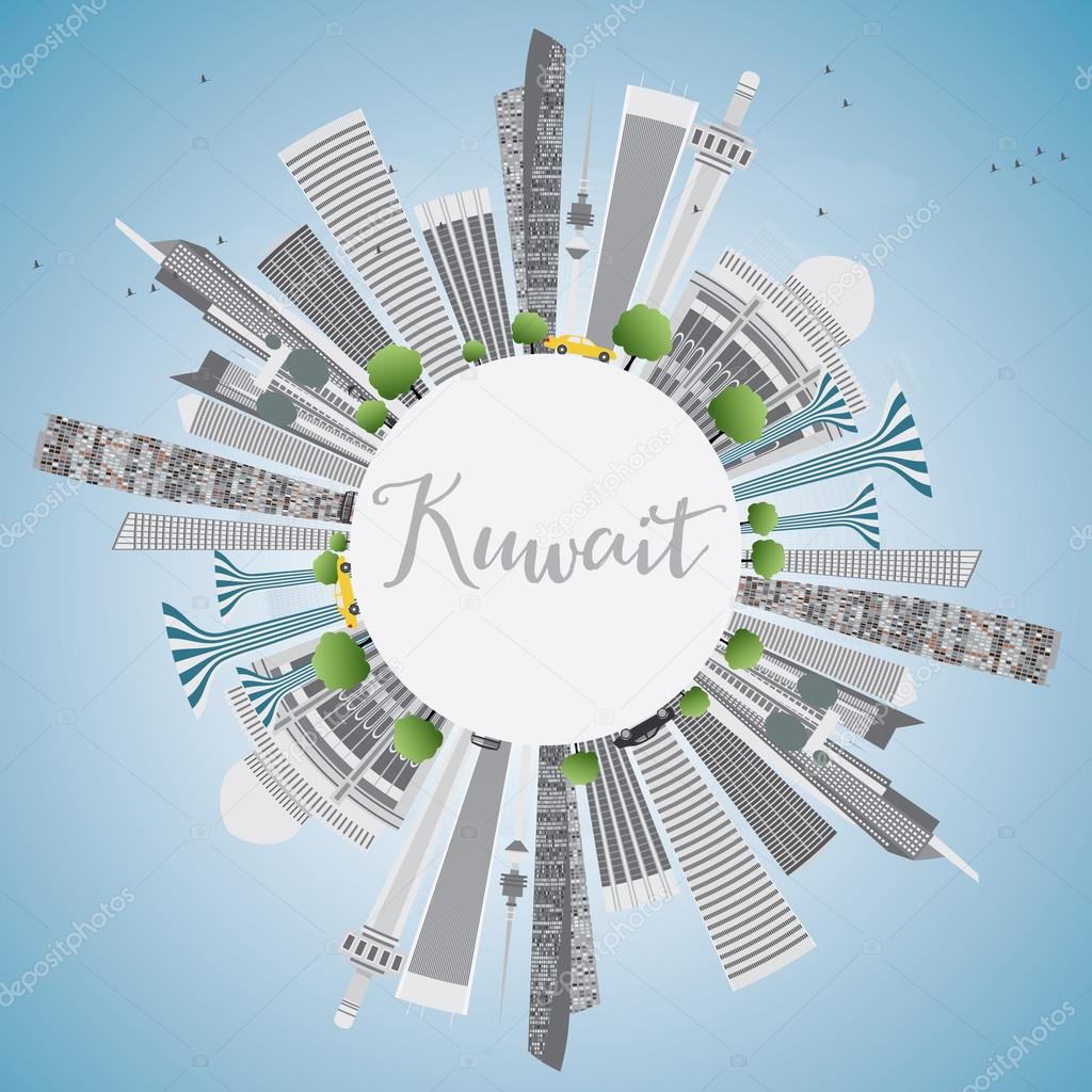Kuwait City Skyline with Gray Buildings and Blue Sky. 