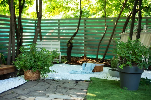 Accogliente Angolo Giardino Casa Autunno Terrazza Interna Con Piante Portico — Foto Stock