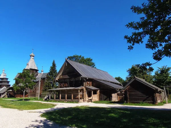 Veliky Nowogród Muzeum Architektury Ludowej Drewnianej Vitoslavlitsy Kościół Dom — Zdjęcie stockowe