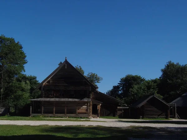 Weliki Nowgorod Museum Der Volkstümlichen Holzarchitektur Vitoslavlitsy Die Kirche Und — Stockfoto