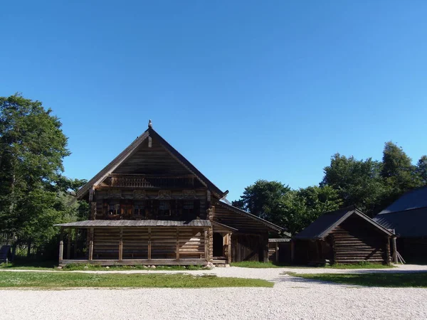 Veliky Nowogród Muzeum Architektury Ludowej Drewnianej Vitoslavlitsy Kościół Dom — Zdjęcie stockowe