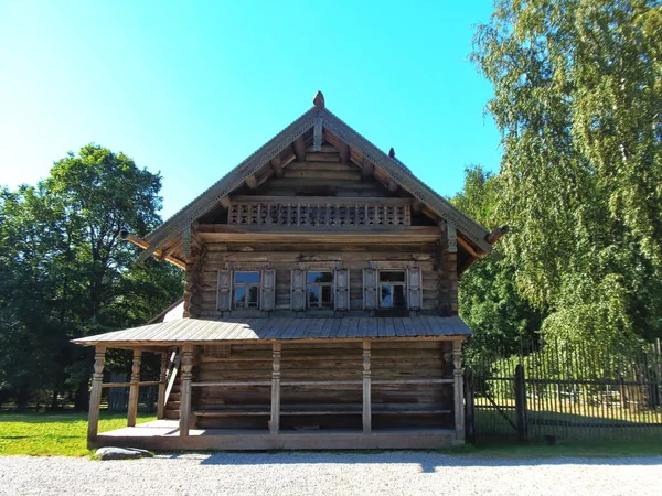 Veliky Nowogród Muzeum Architektury Ludowej Drewnianej Vitoslavlitsy Kościół Dom — Zdjęcie stockowe