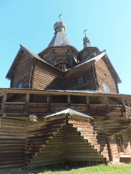 Veliky Nowogród Muzeum Architektury Ludowej Drewnianej Vitoslavlitsy Kościół Dom — Zdjęcie stockowe