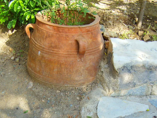 Greece Athens Acropolis Clay Flower Pot — Stock Photo, Image