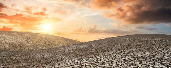 Panorama Dry Land Broken Sheets Unable Farm Sustain Life Due — Stock Photo, Image