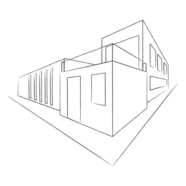 近代的な家の建築計画 建築物のパースラインアートの背景を設計します ベクターイラスト — ストックベクタ