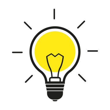 Parlak Ampul Simgesi Beyaz arkaplanda izole edildi. Düz vektör illüstrasyonu